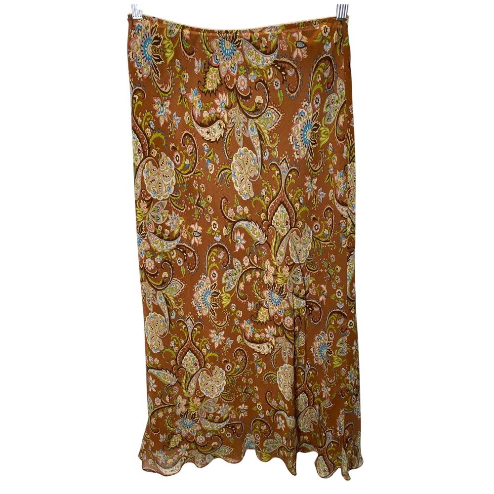 Chadwick's 100% Silk Paisley Maxi Skirt Women 12 Boho Floral Hippie Fairy Y2K